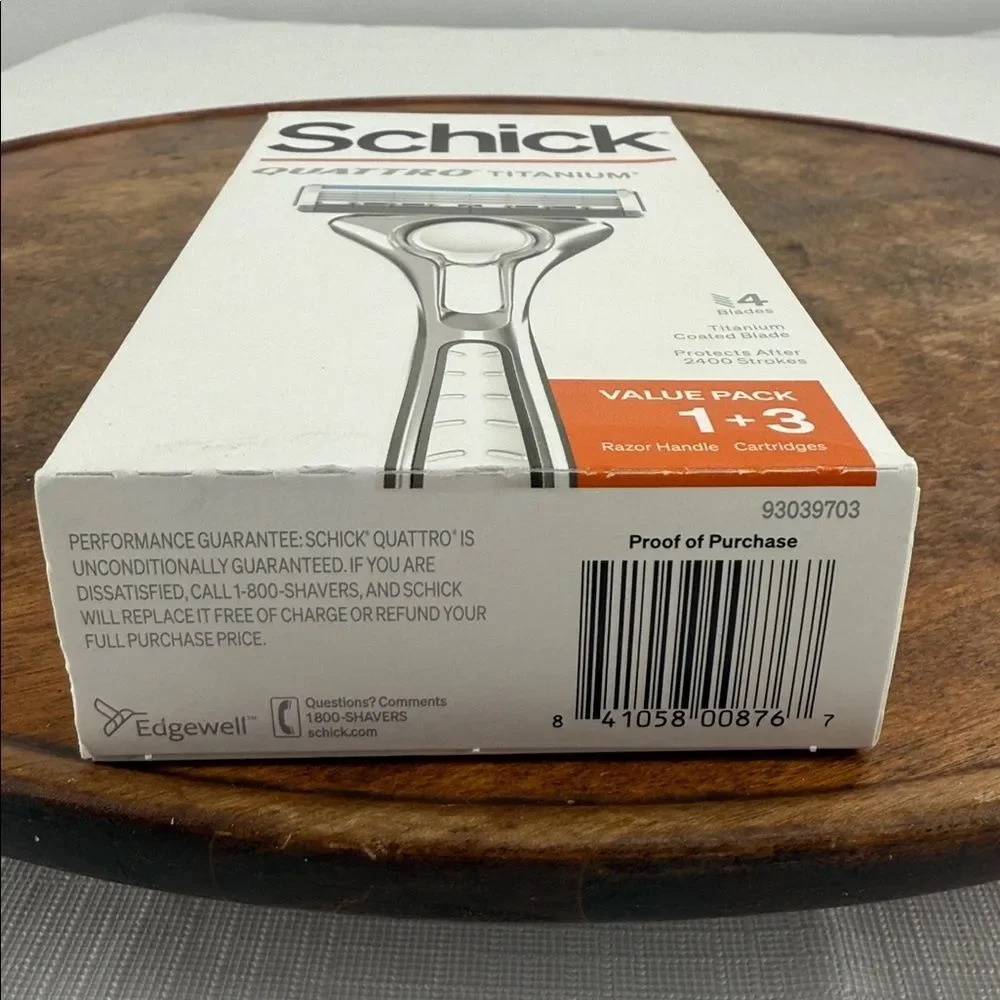 Schick Quattro Titanium Razor Value Pack 1 Razor Handle + 3 Cartridges 4 Blades